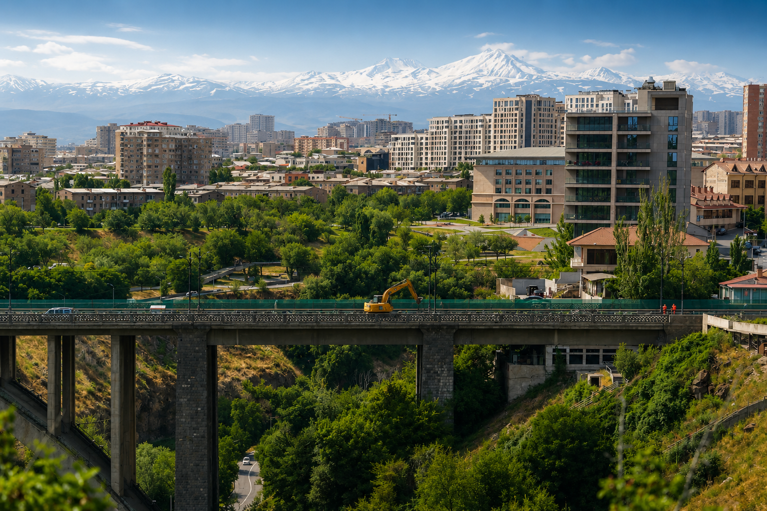 Կիևյան կամուրջը Երևանի և Արարատի համայնապատկերի ֆոնին